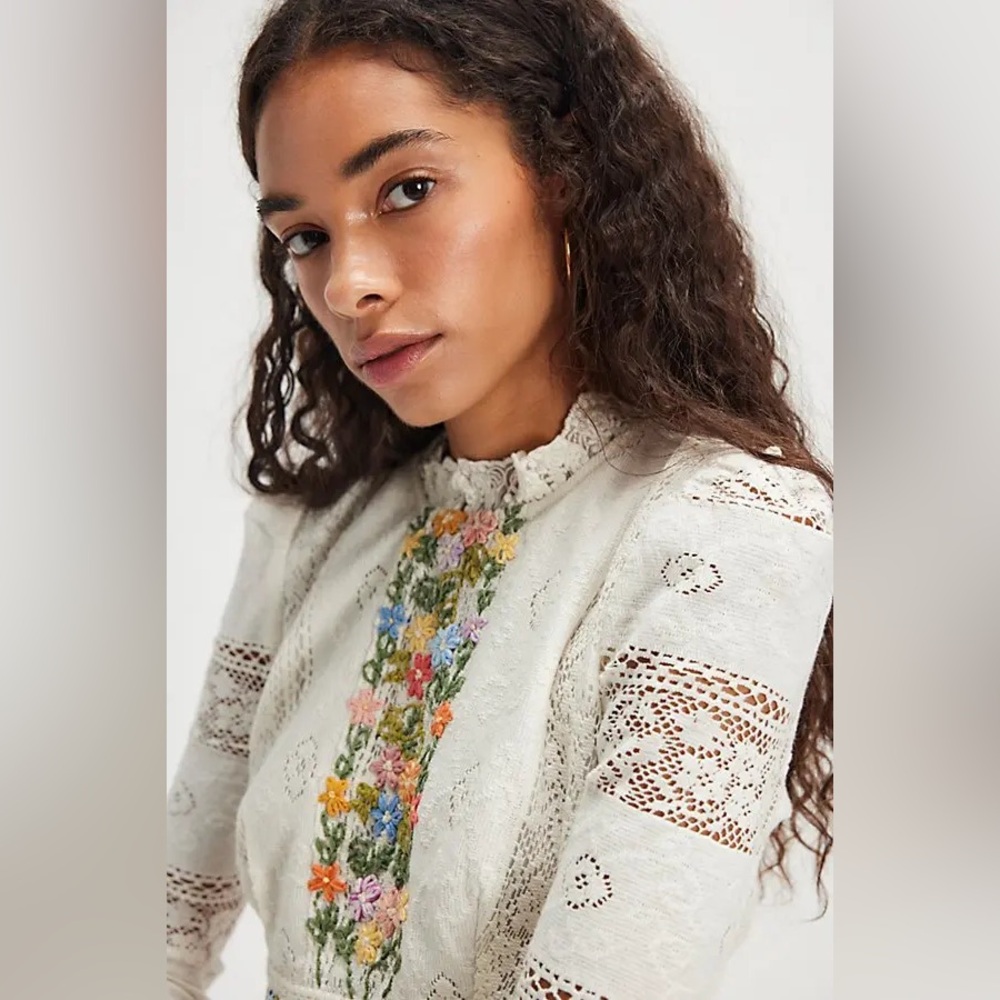 Free People Garden Grace Top Floral Embroidered - Picture 2 of 7